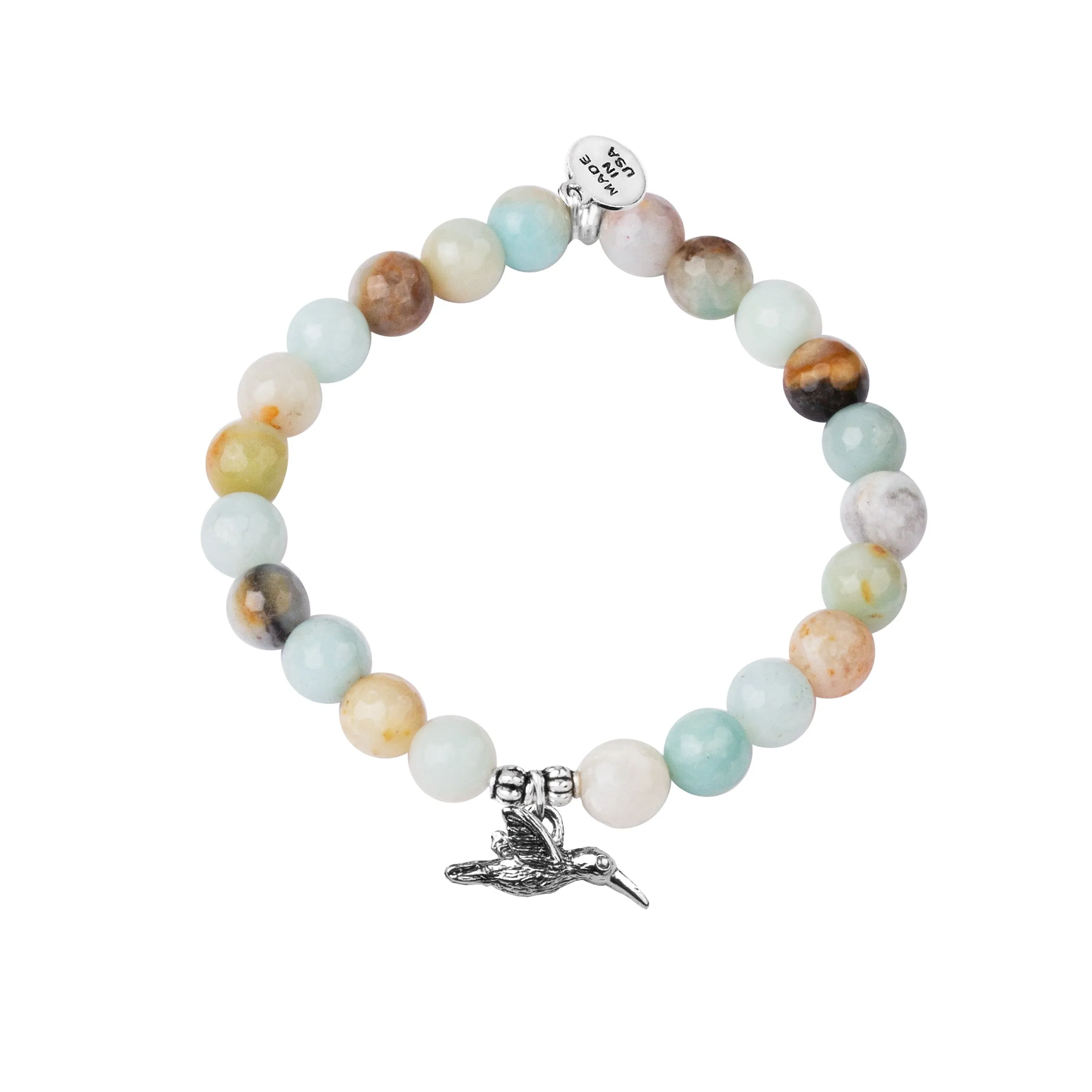 Hummingbird | Stone Beaded Charm Bracelet | Amazonite