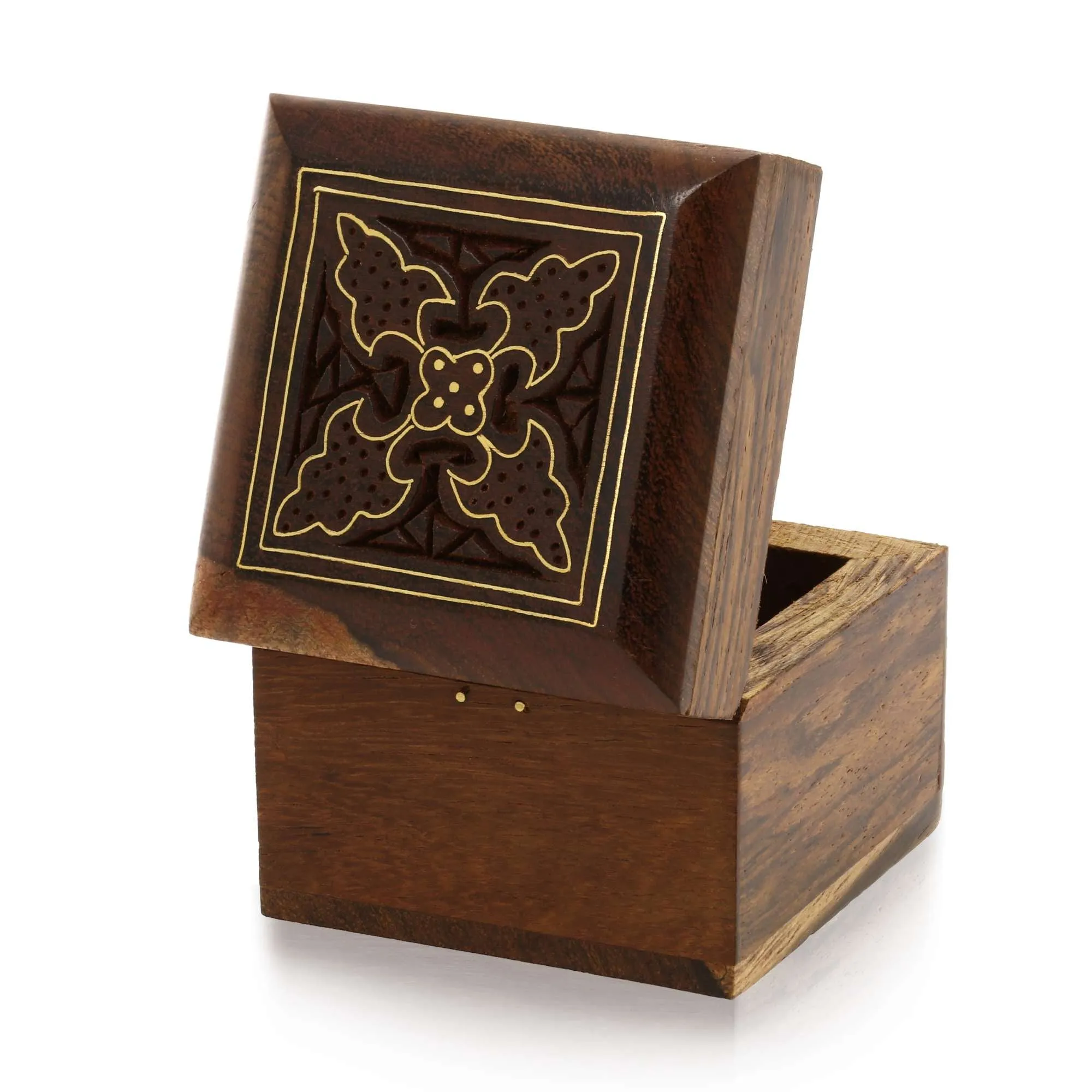 Indian Wooden Box for Jewelry - Perfect for Rings, Earrings, Toe Rings & Cuff Links - Wood Trinket Box