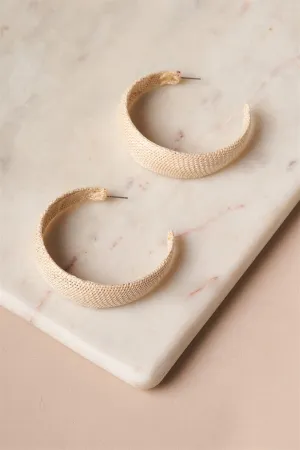 Ivory & Gold Chunky Burlap Hoop Earrings /3 Pairs