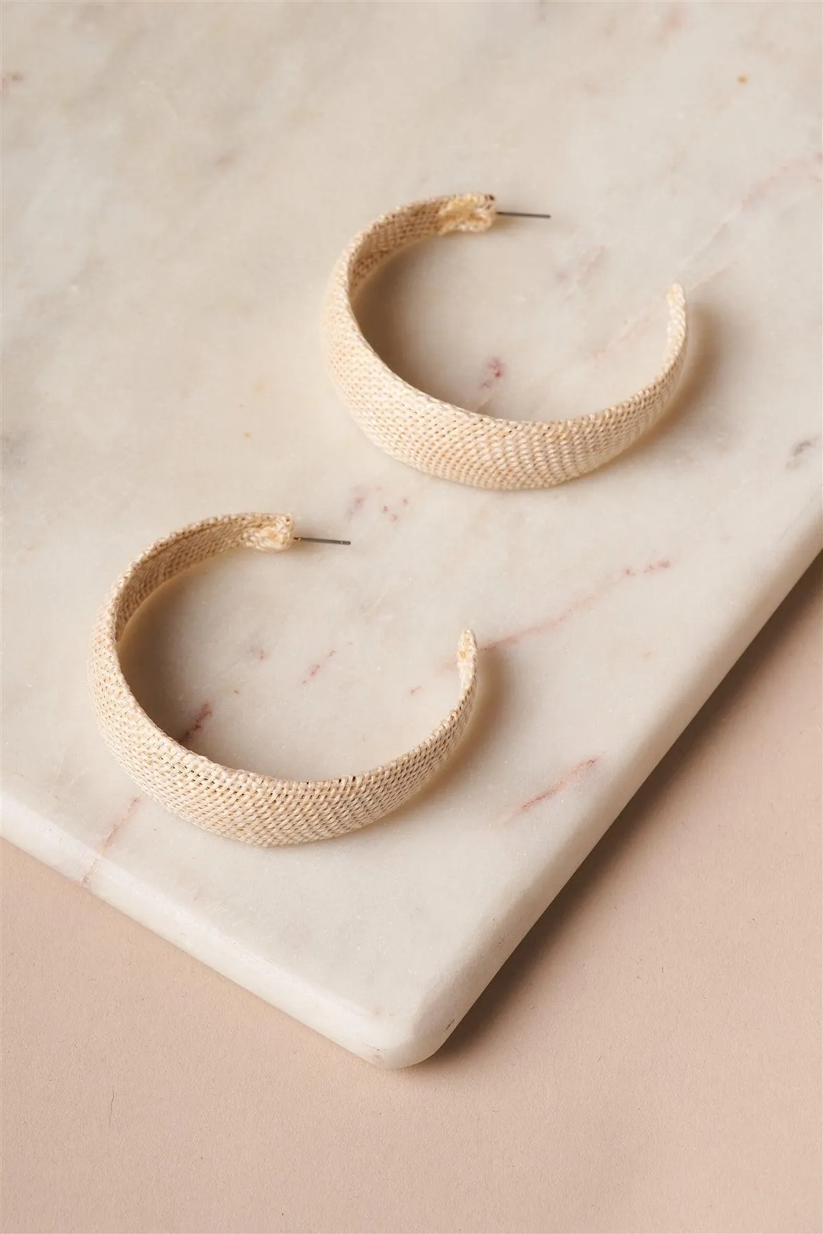 Ivory & Gold Chunky Burlap Hoop Earrings /3 Pairs
