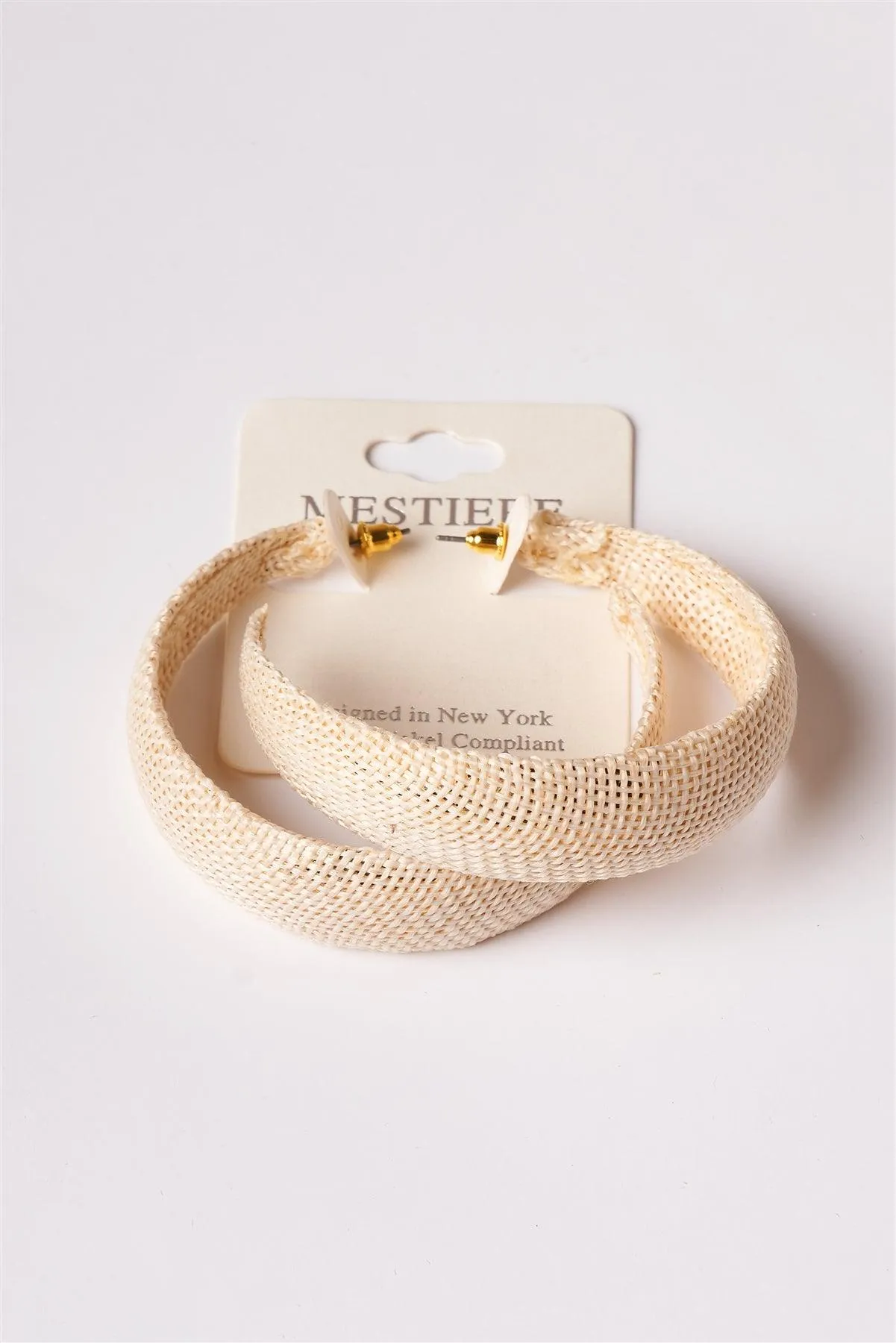 Ivory & Gold Chunky Burlap Hoop Earrings /3 Pairs