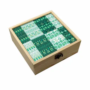 Jewellery Box Makepup Organizer -  Aztec Pattern Green