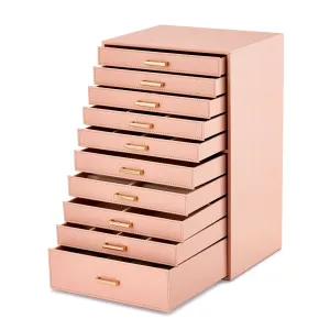 Jewelry Box, Pink/Black/White Color, Large Storage Space, Multi Movable Wide Drawers
