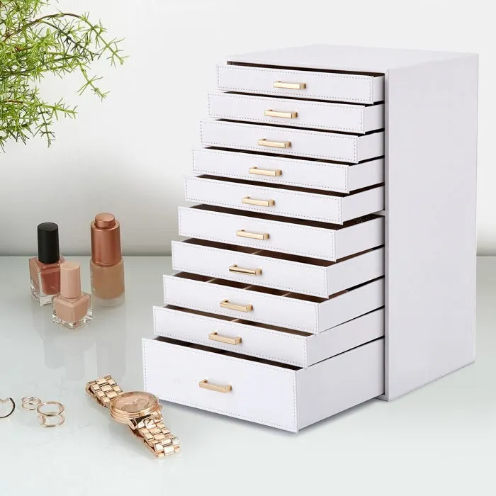 Jewelry Box, Pink/Black/White Color, Large Storage Space, Multi Movable Wide Drawers