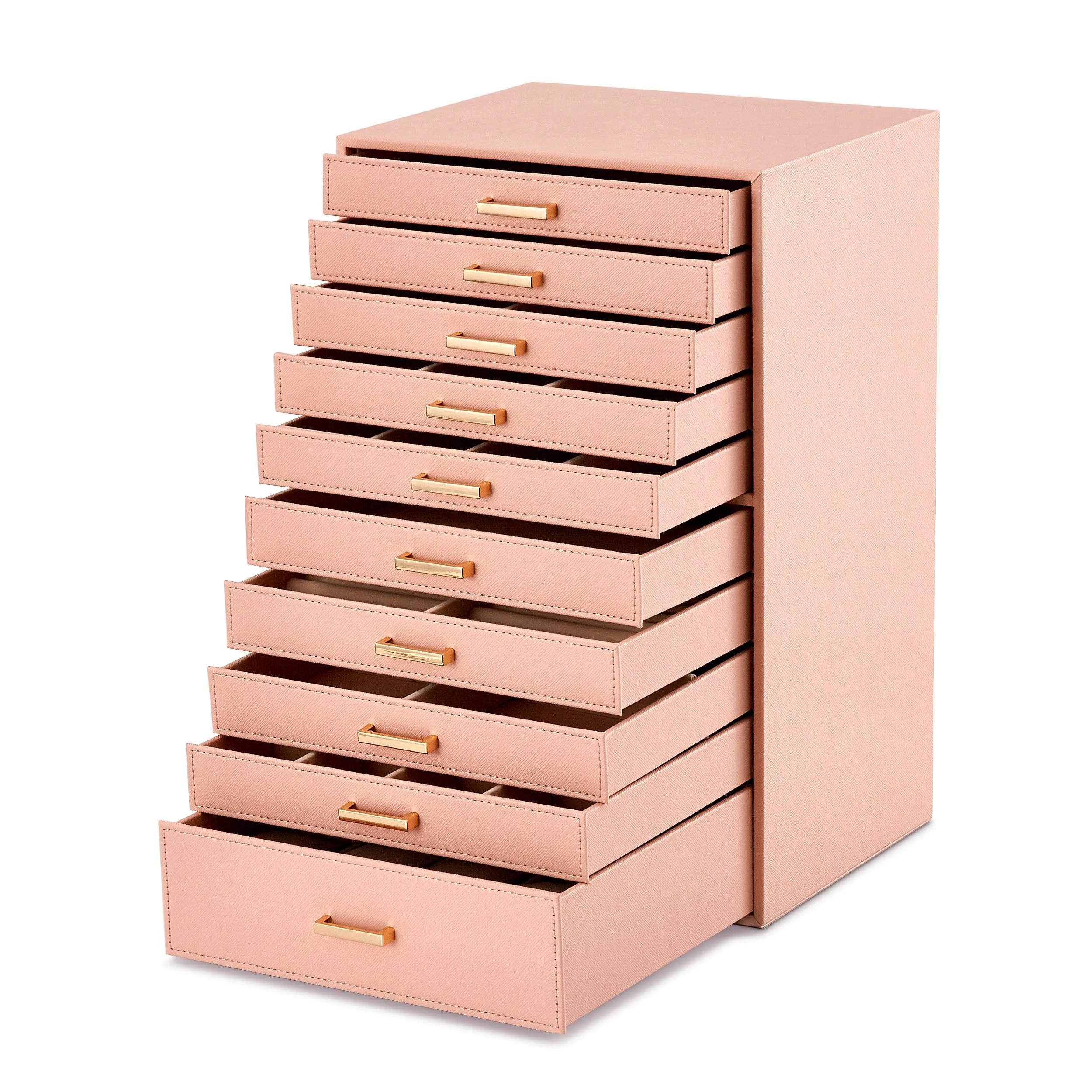 Jewelry Box, Pink/Black/White Color, Large Storage Space, Multi Movable Wide Drawers