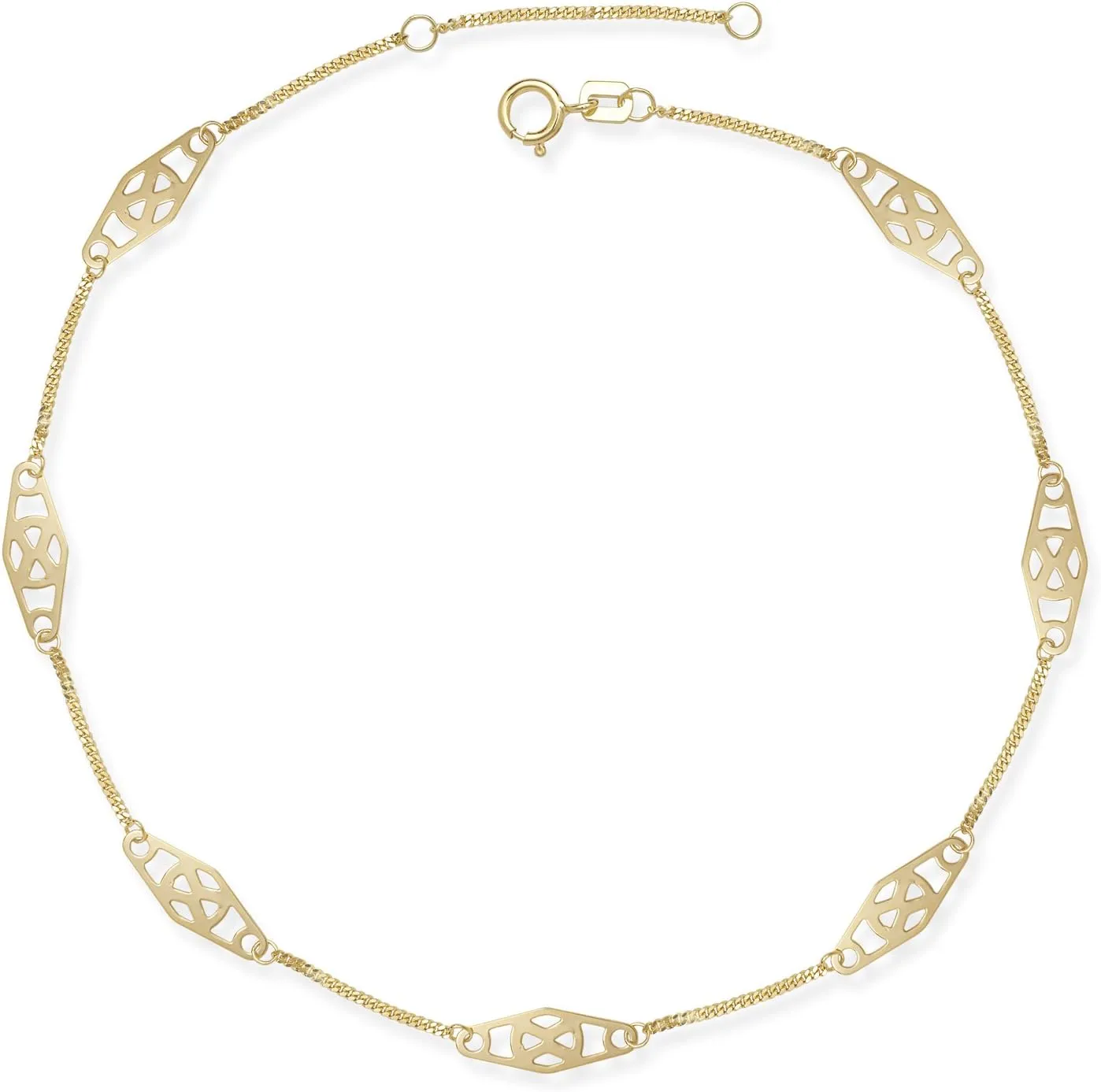 JewelryWeb 14k Gold 9-10-inch Adjustable Twisted Bar Fancy Station Anklet (yellow or white)
