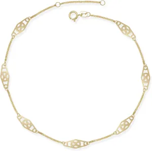 JewelryWeb 14k Gold 9-10-inch Adjustable Twisted Bar Fancy Station Anklet (yellow or white)
