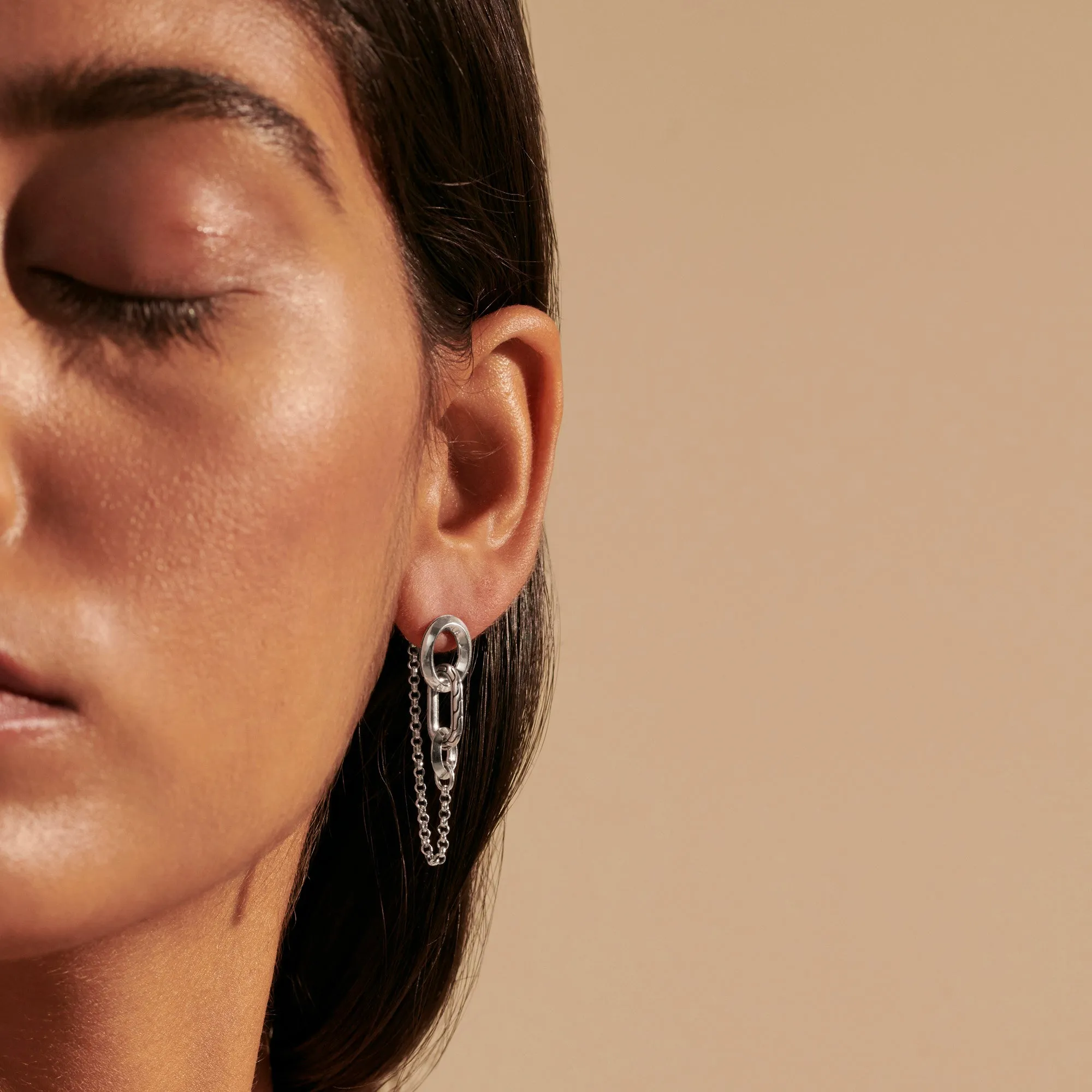 John Hardy Classic Chain Sterling Silver Remix Drop Link Earrings