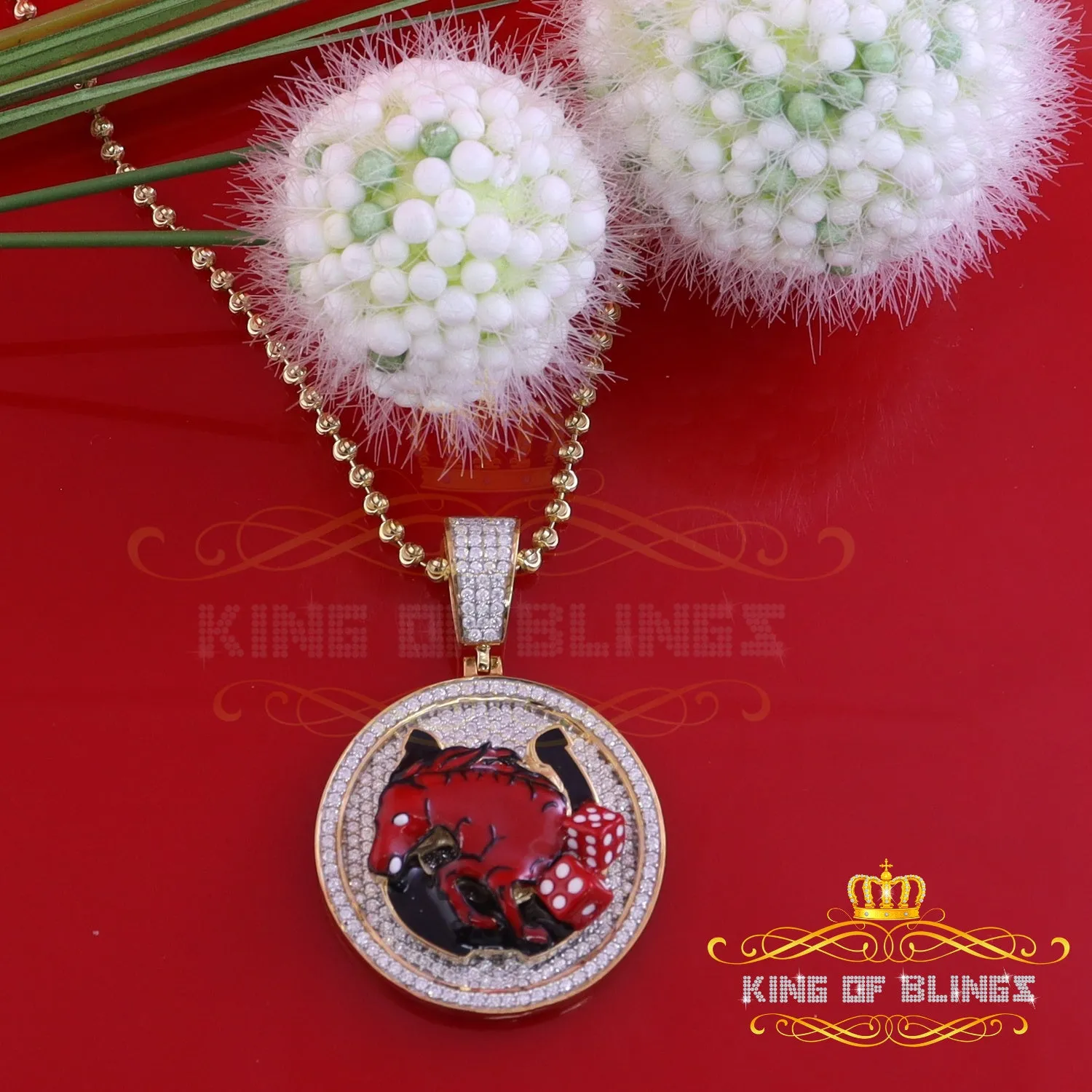King Of Bling's King OF Bling's 5.00ct Moissanite 925 Enamel Silver Yellow HORSE SHOE Pendant