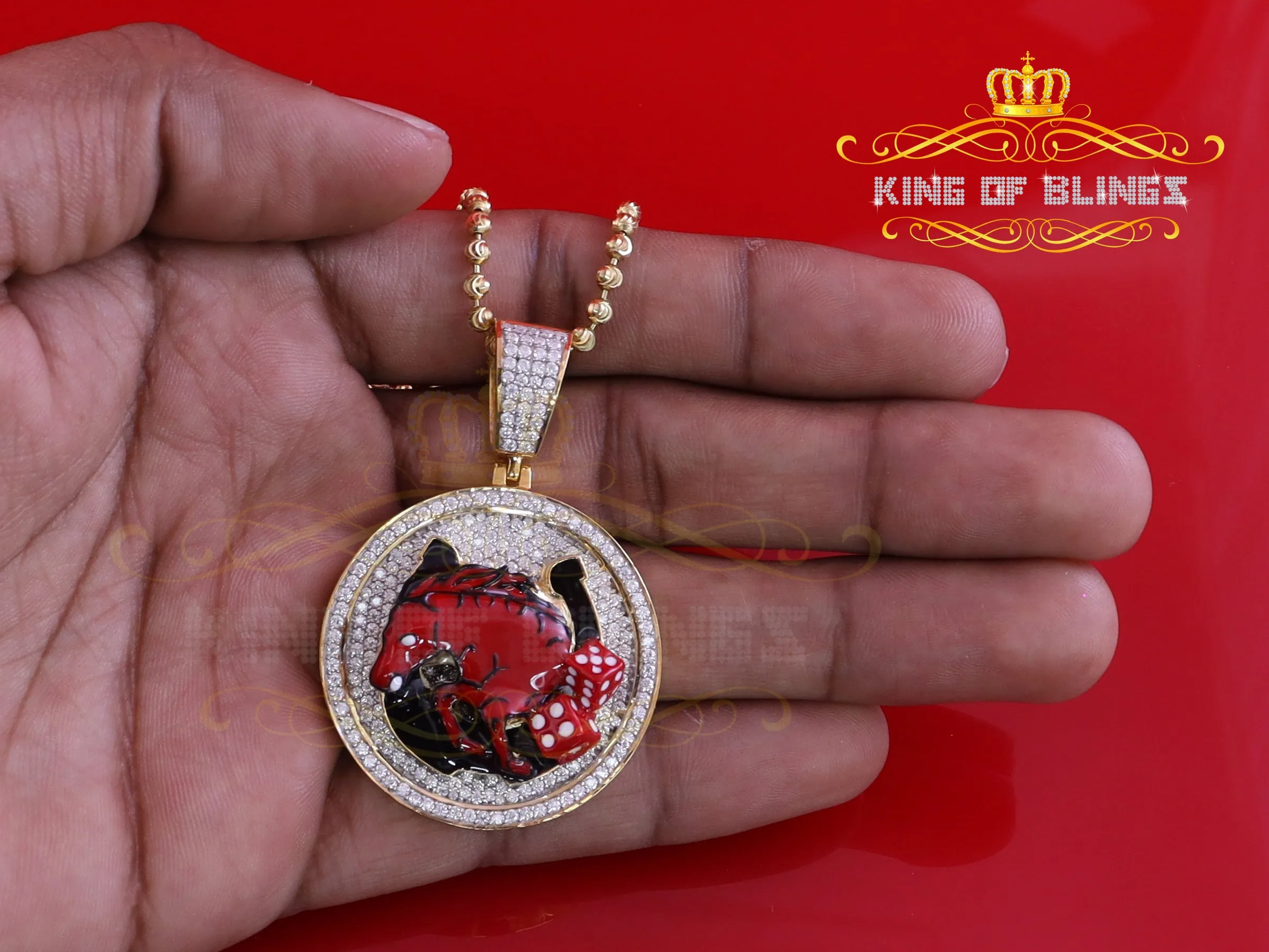 King Of Bling's King OF Bling's 5.00ct Moissanite 925 Enamel Silver Yellow HORSE SHOE Pendant