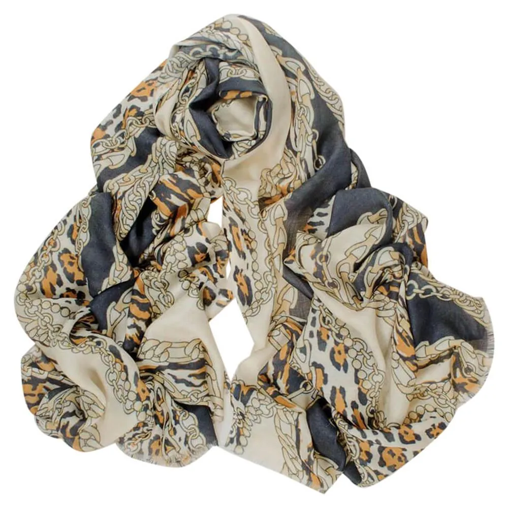 Leopard and Chains Cashmere and Silk Scarf
