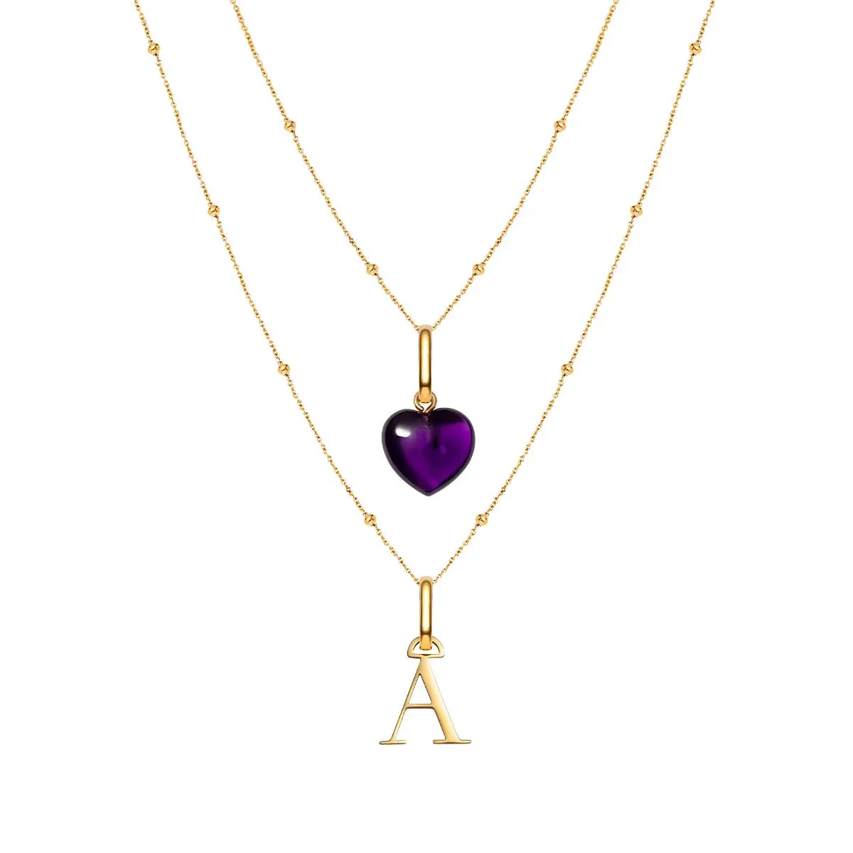 Letter & Birthstone Sphere Chain Layered Set (Gold)