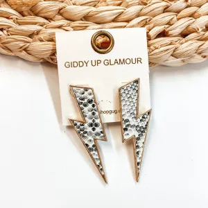 Lightning Bolt Earrings With Gold Outline in Black and White Snake
