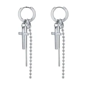 Long Silver Plated Cross Hoop Earrings in Two Colors
