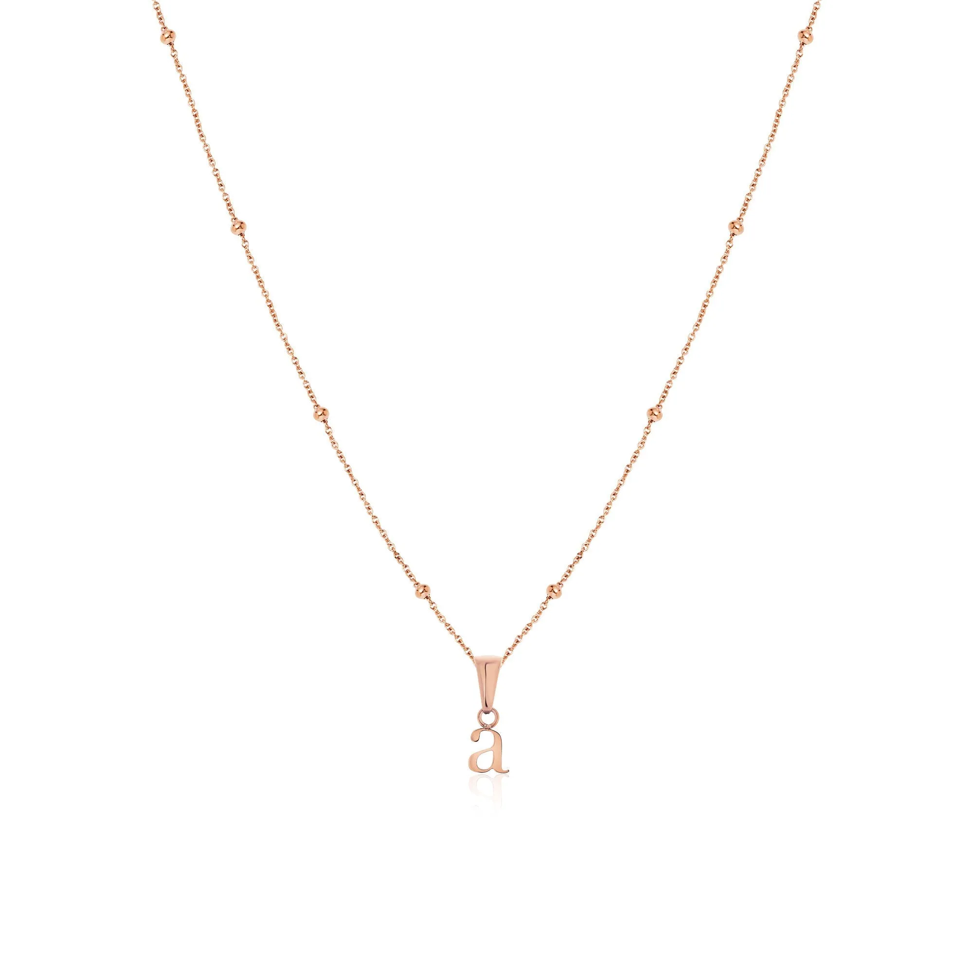 Lowercase Initial Sphere Chain Necklace (Rose Gold)