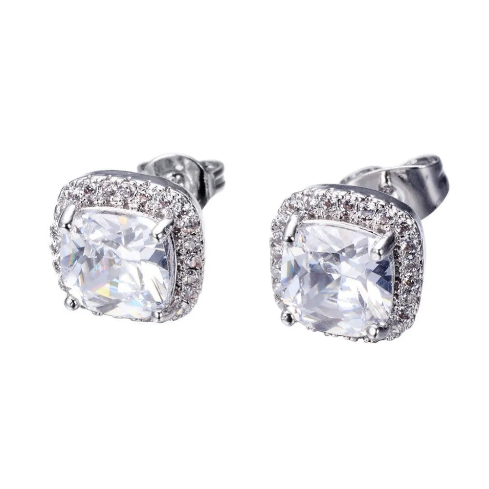 Luxury Female White Square Stud Earring Fashion 925 Sterling Silver Filled Double Earrings For Women New Year Gifts