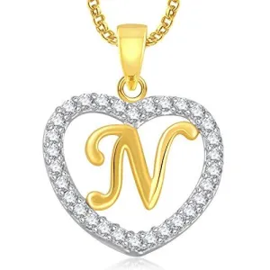 Meenaz Gold Plated In American Diamond Cz Pendant Necklace With Chain For Women & Men