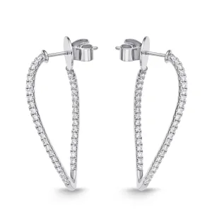 Memoire 18k White Gold Shared Prong Twist Diamond Hoops