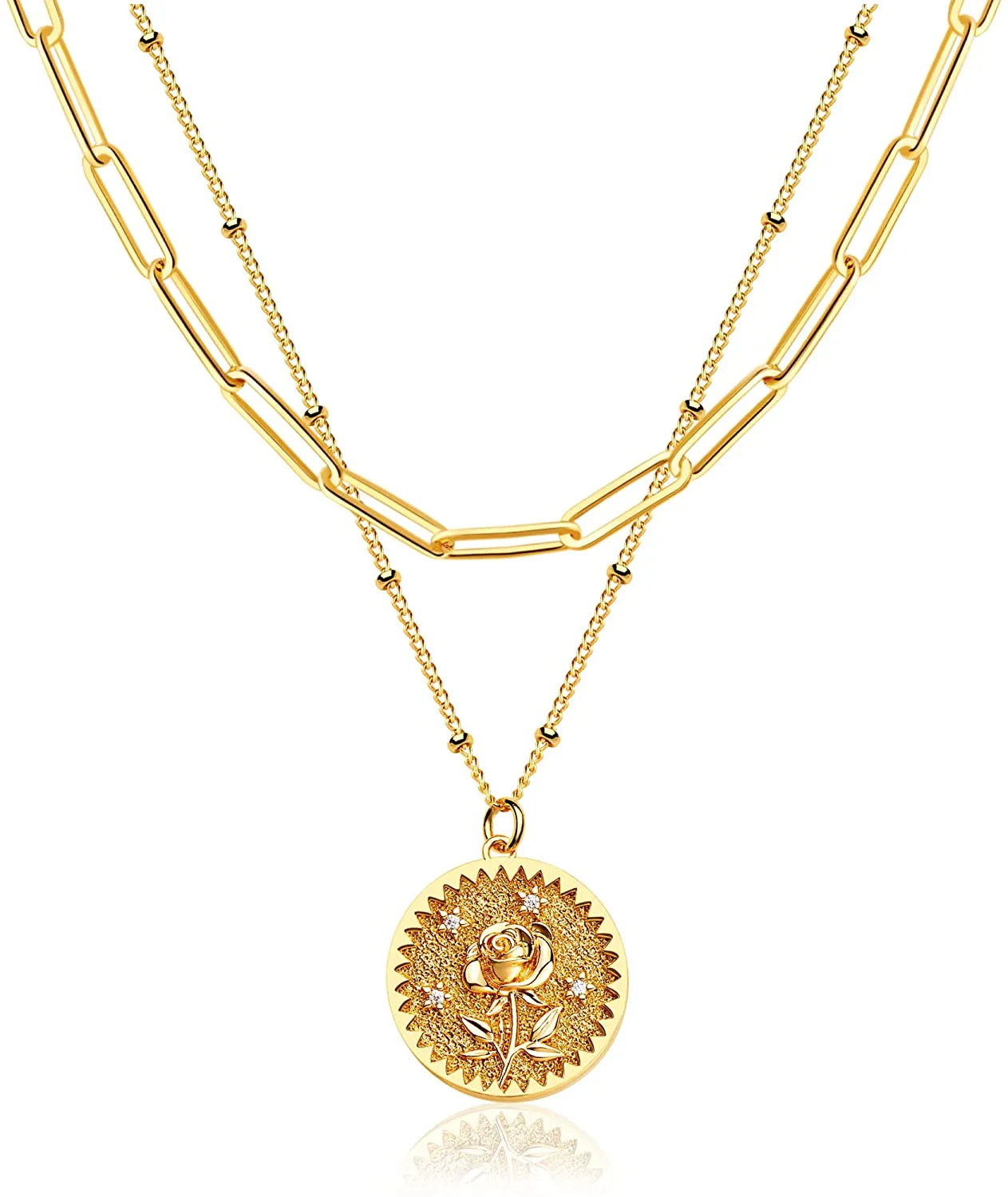 MEVECCO Birth Flower Necklace 18K Gold Engraved Custom Floral Pendant Necklaces Dainty Birth Month Flower Disc Charm Hand Stamped Flower Disk Necklace Personalized Jewelry Birthday Gift for Her