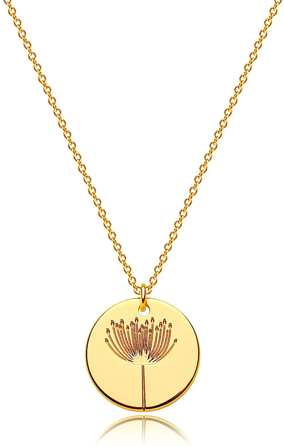 MEVECCO Birth Flower Necklace 18K Gold Engraved Custom Floral Pendant Necklaces Dainty Birth Month Flower Disc Charm Hand Stamped Flower Disk Necklace Personalized Jewelry Birthday Gift for Her