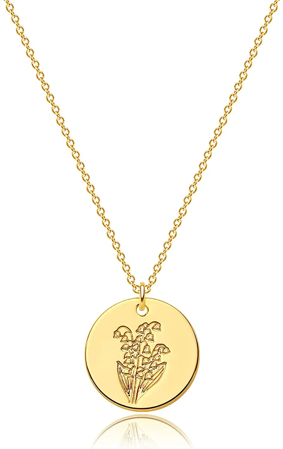 MEVECCO Birth Flower Necklace 18K Gold Engraved Custom Floral Pendant Necklaces Dainty Birth Month Flower Disc Charm Hand Stamped Flower Disk Necklace Personalized Jewelry Birthday Gift for Her