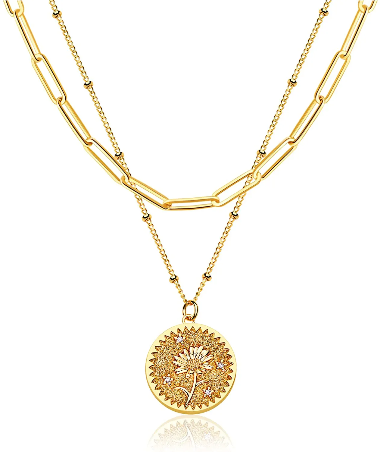 MEVECCO Birth Flower Necklace 18K Gold Engraved Custom Floral Pendant Necklaces Dainty Birth Month Flower Disc Charm Hand Stamped Flower Disk Necklace Personalized Jewelry Birthday Gift for Her
