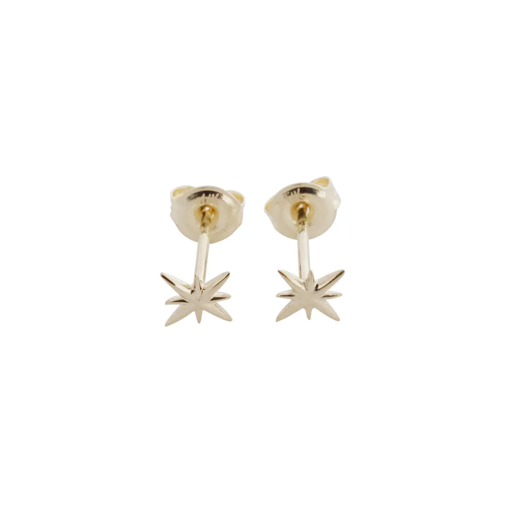 Mini Starburst Studs, 14k Gold
