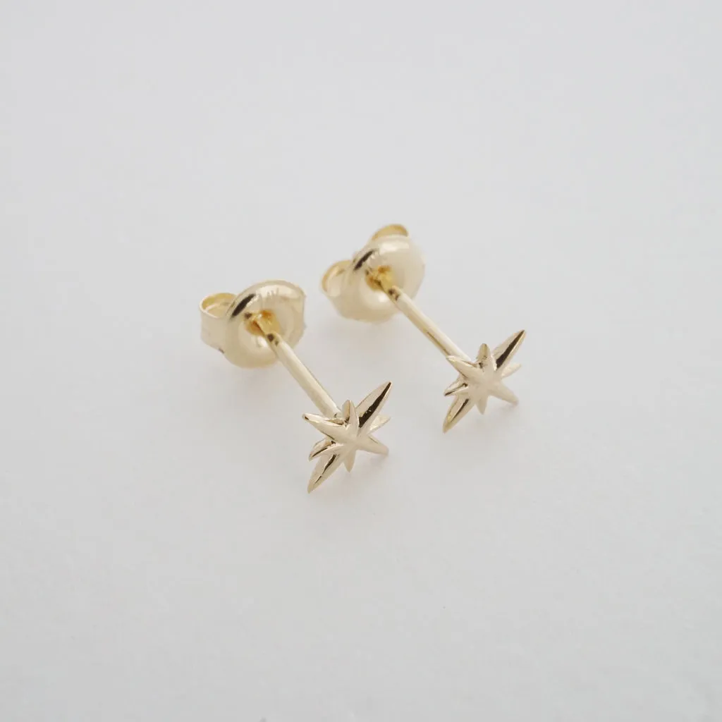Mini Starburst Studs, 14k Gold