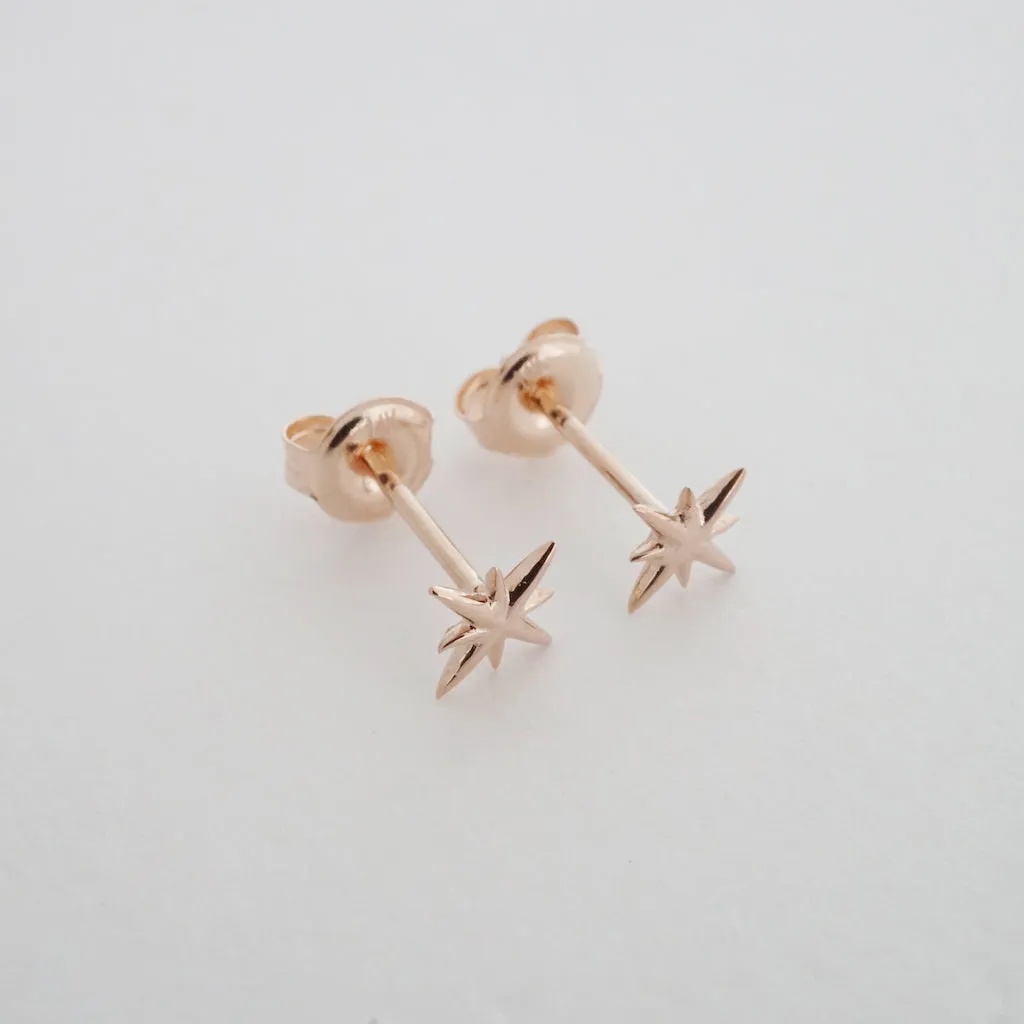 Mini Starburst Studs, 14k Gold