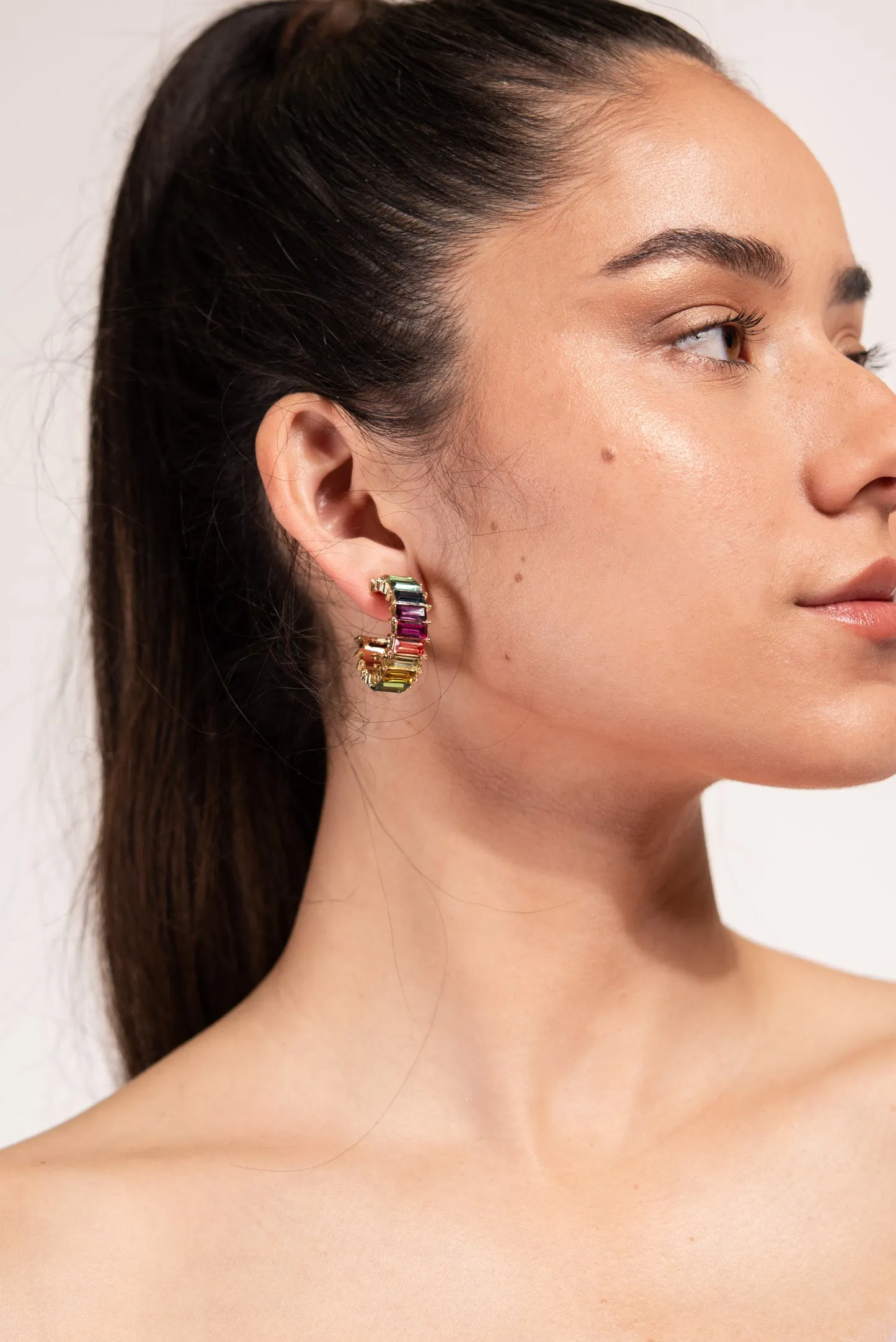 Nadia Rhinestone Baguette Open Hoops