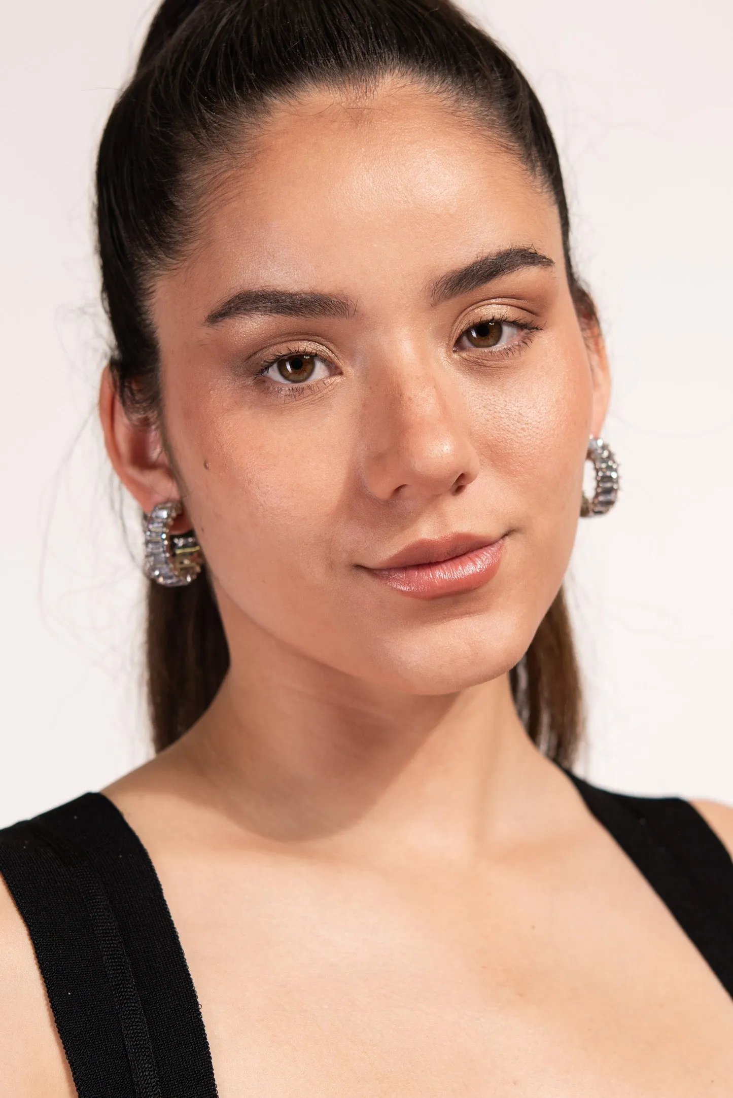 Nadia Rhinestone Baguette Open Hoops