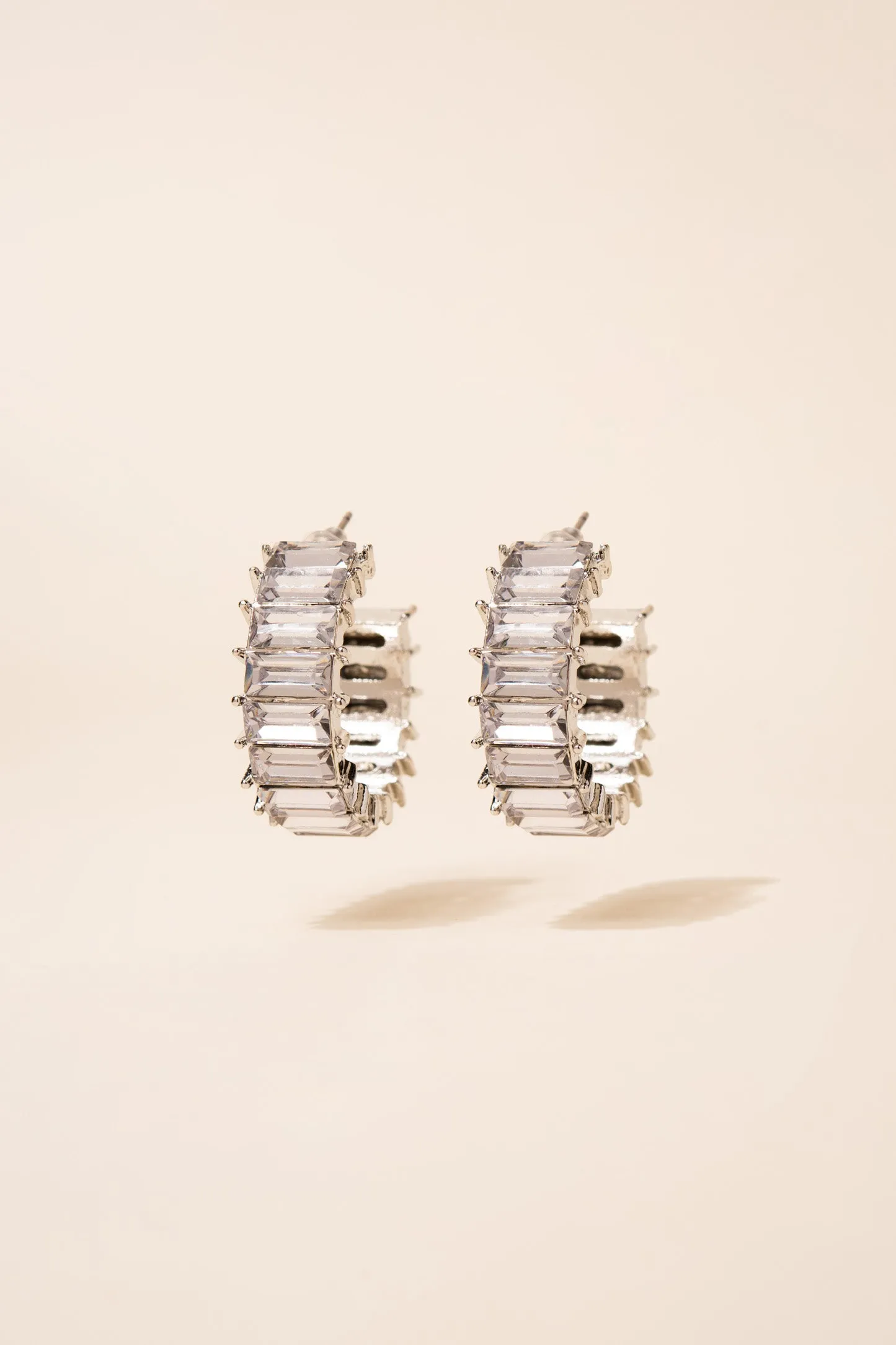 Nadia Rhinestone Baguette Open Hoops