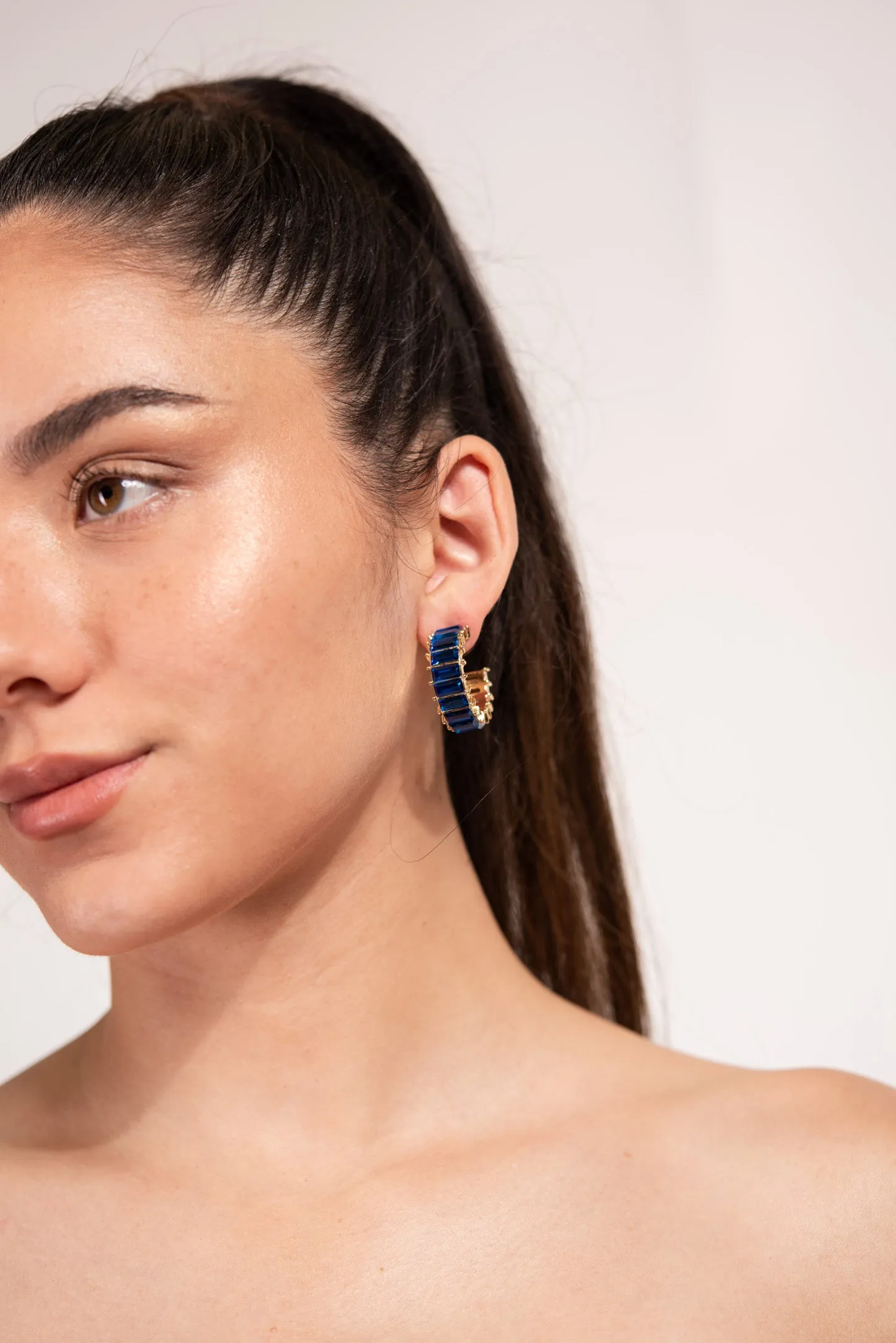 Nadia Rhinestone Baguette Open Hoops