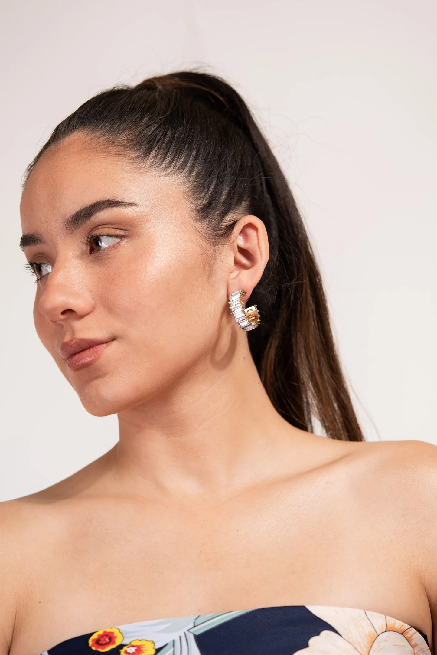 Nadia Rhinestone Baguette Open Hoops