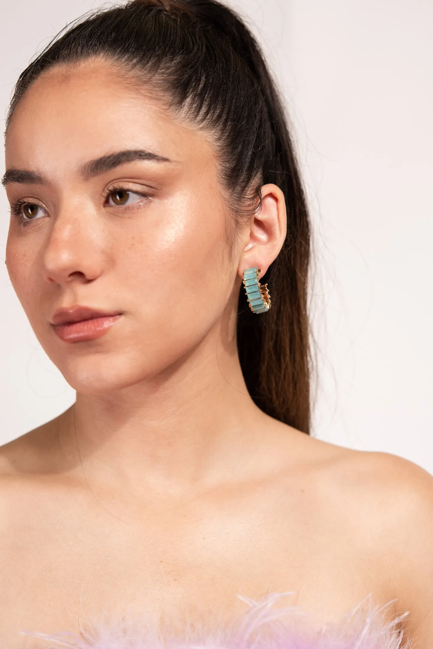 Nadia Rhinestone Baguette Open Hoops