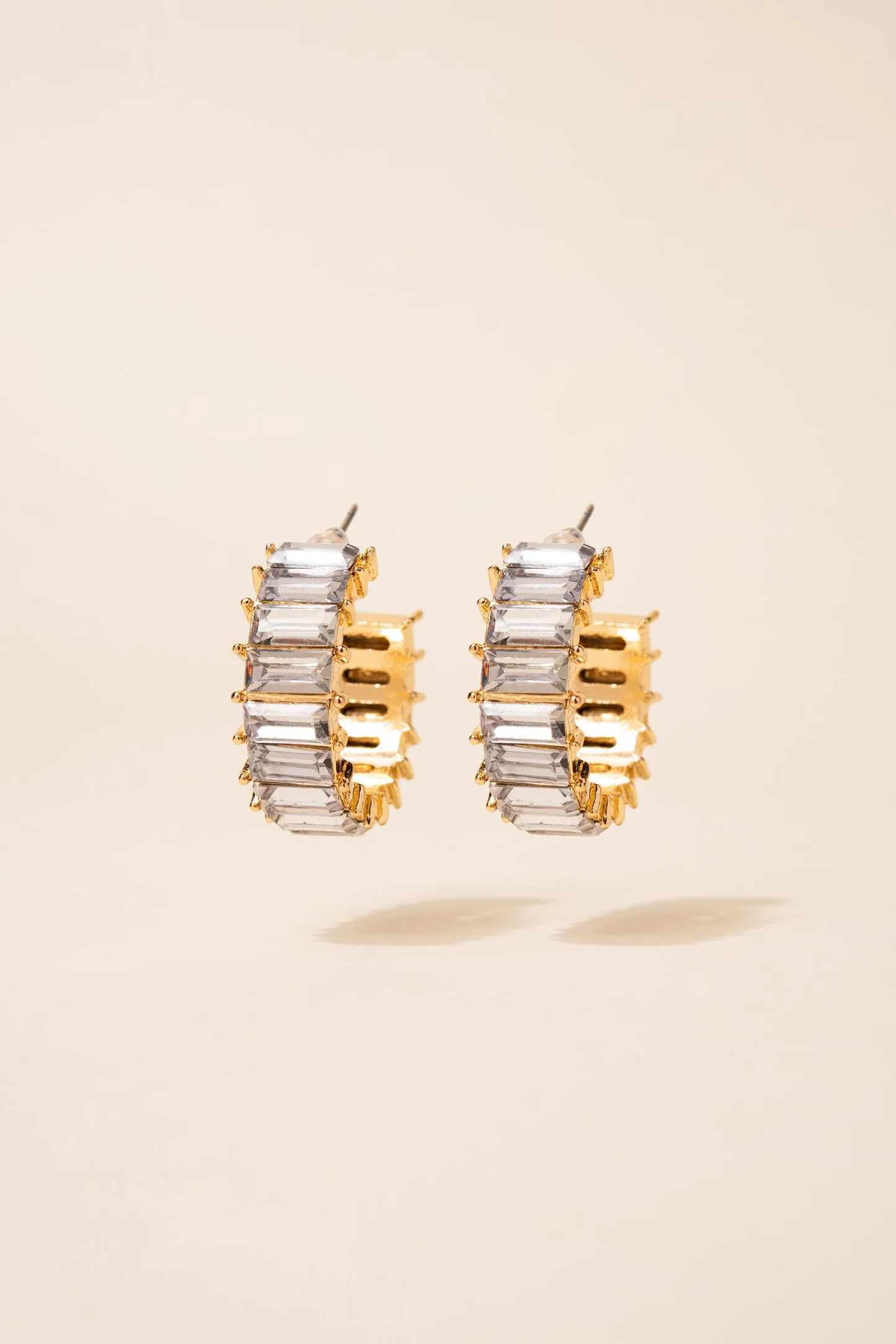 Nadia Rhinestone Baguette Open Hoops