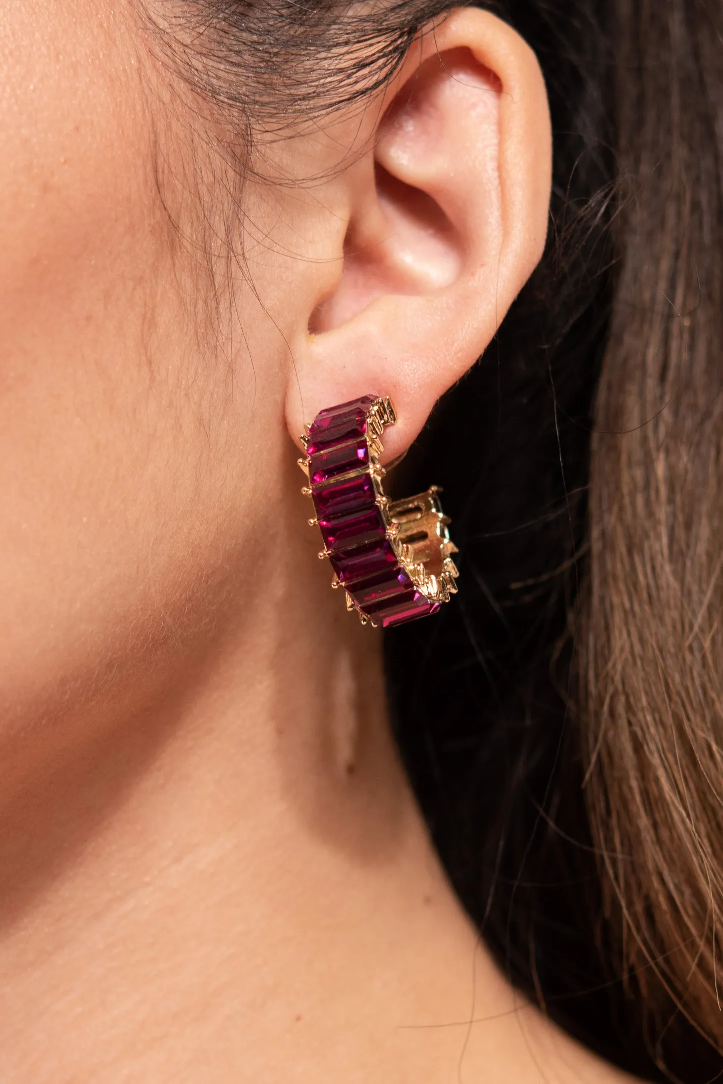 Nadia Rhinestone Baguette Open Hoops