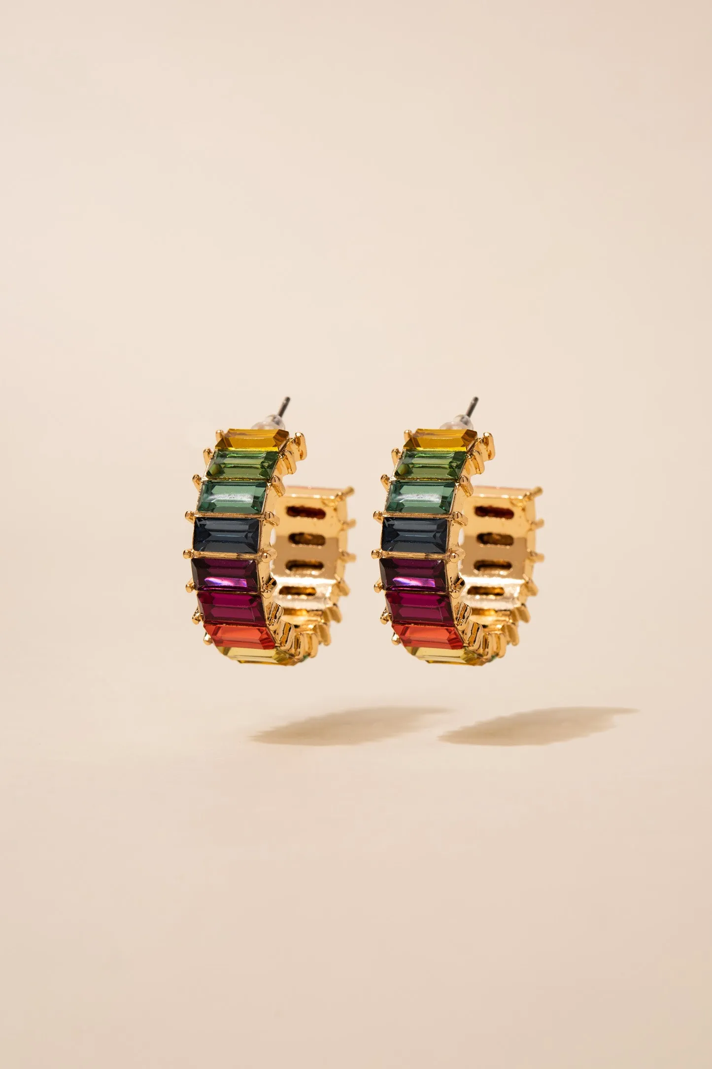 Nadia Rhinestone Baguette Open Hoops