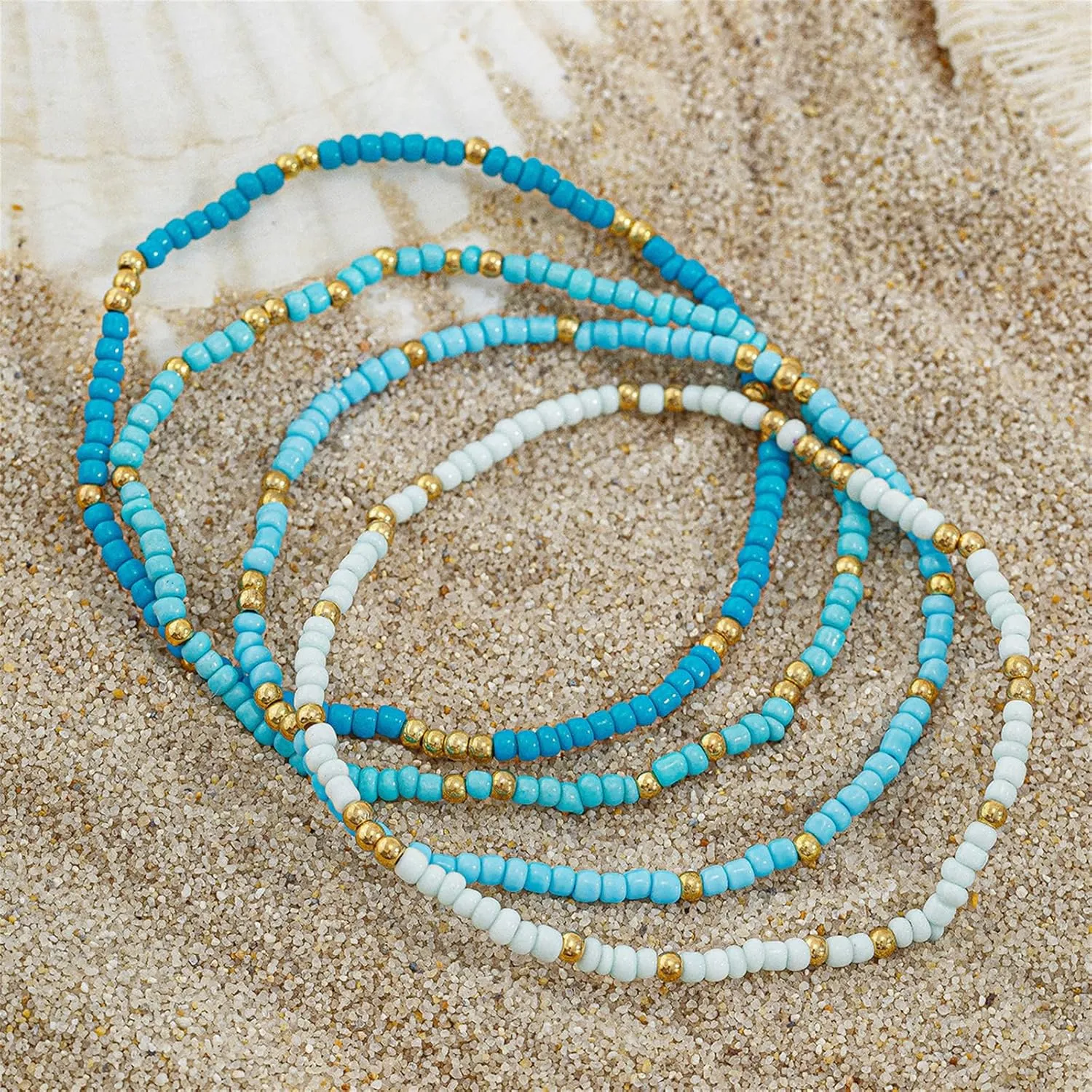 Natural White Shell Anklet Set for Women,Bohemian Adjustable Conch Starfish Coin Anklet Set Cute Friendship Beach Foot Jewelry