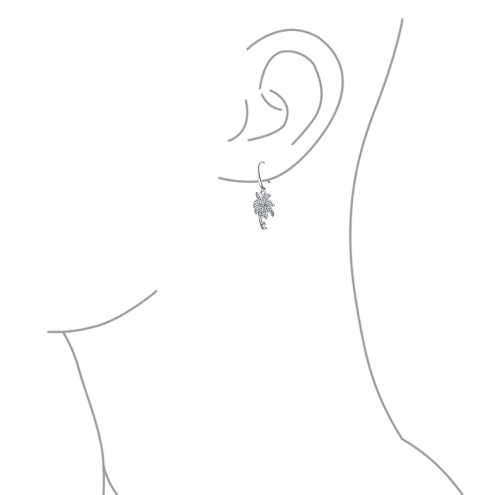 Nautical Beach CZ Palm Tree Dangle Chandelier Earrings in Sterling Silver