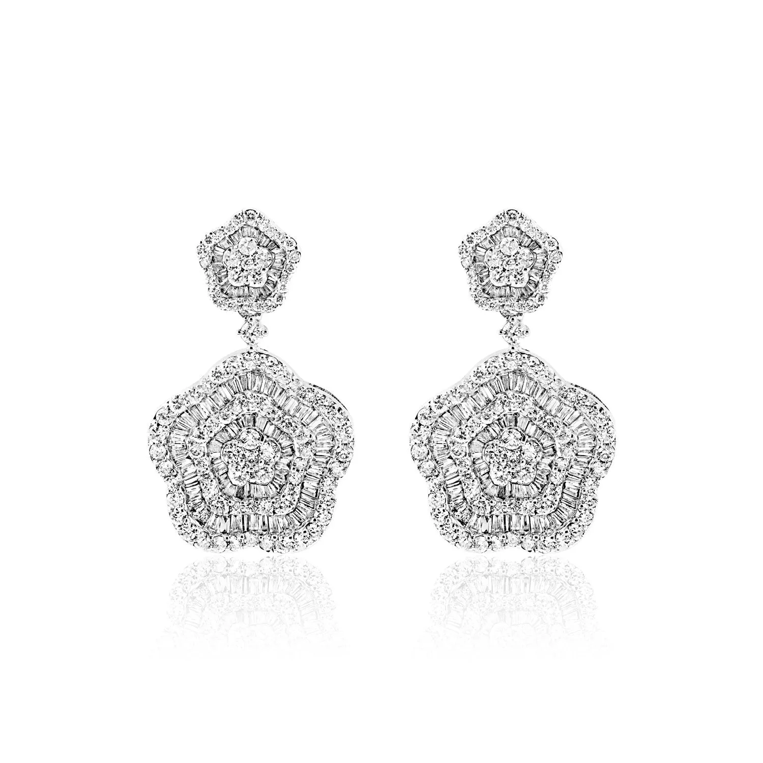 Nellie 5 Carat Combine Mix Shape Hanging Diamond Earrings in 14k White Gold