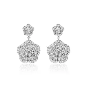 Nellie 5 Carat Combine Mix Shape Hanging Diamond Earrings in 14k White Gold