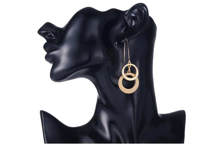 New arrival design fashion element gold silver hollow circle drop earrings