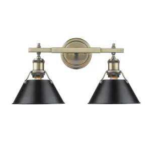 Orwell 2-Light Bath Vanity in Aged Brass with Black Shades