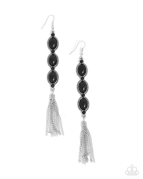 Paparazzi Earring ~ Fringe Fuel - Black