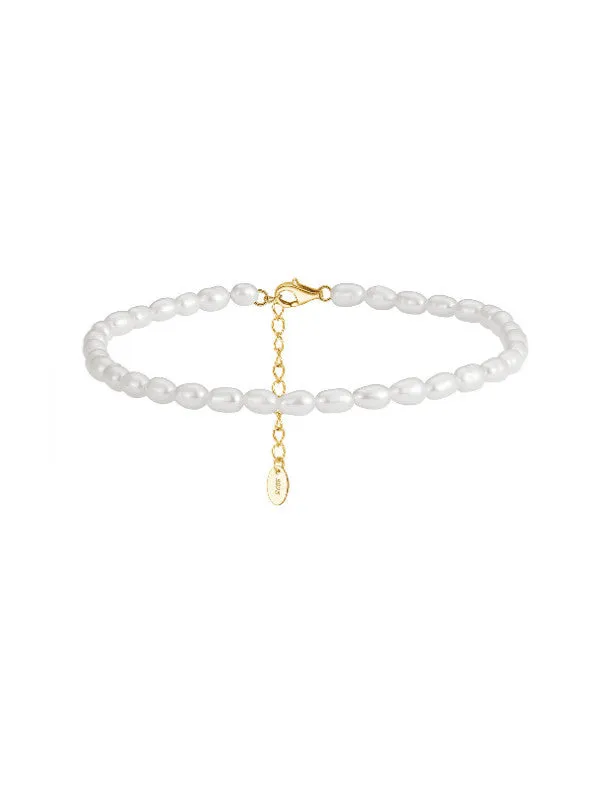 Pearl Anklet Real Natural Freshwater Pearl Anklet Luxury 18K Gold Plated Sterling Silver Hypoallergenic KESLEY Jewelry