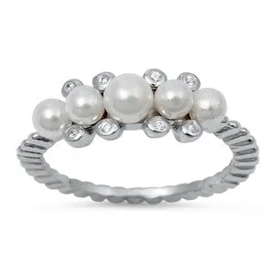 Pearl Cluster Sterling Silver Ring