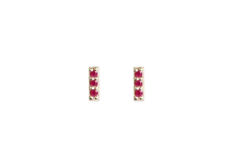 Petite Pave Ruby Bar Studs