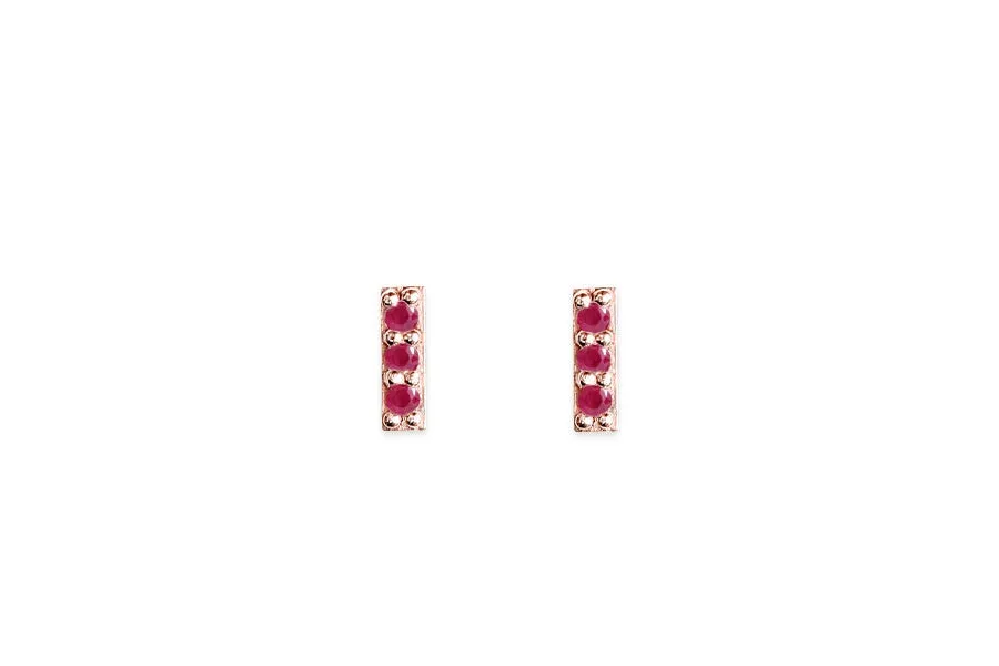 Petite Pave Ruby Bar Studs
