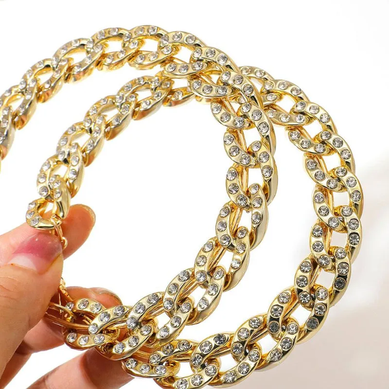 Rhinestone Embedded Chunky Chains Oversized Statement Hoop Earrings